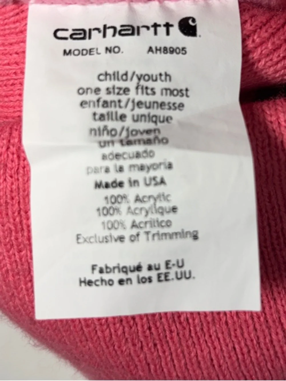 Carhartt Kids Pink Cuffed Beanie with Logo Patch